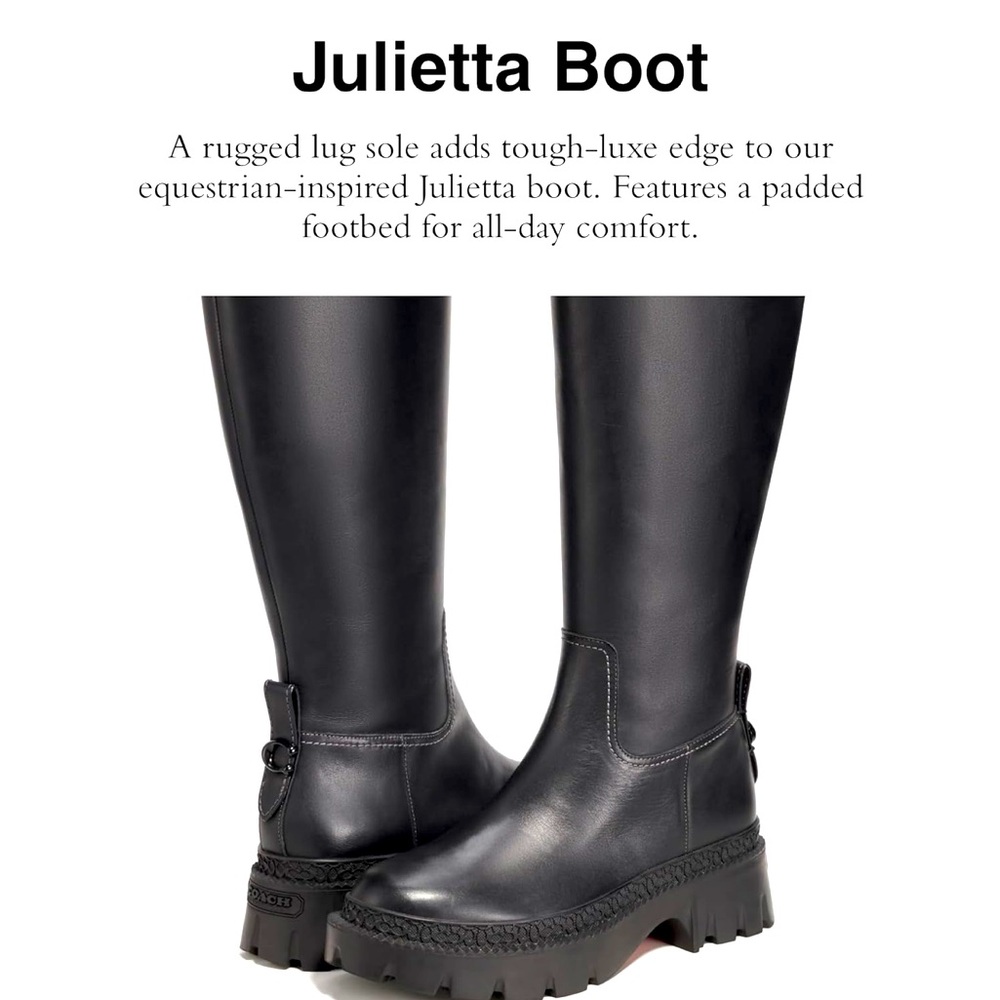 Coach Women’s Julietta Leather Boot in Black. USA Size 8.5. True to size.